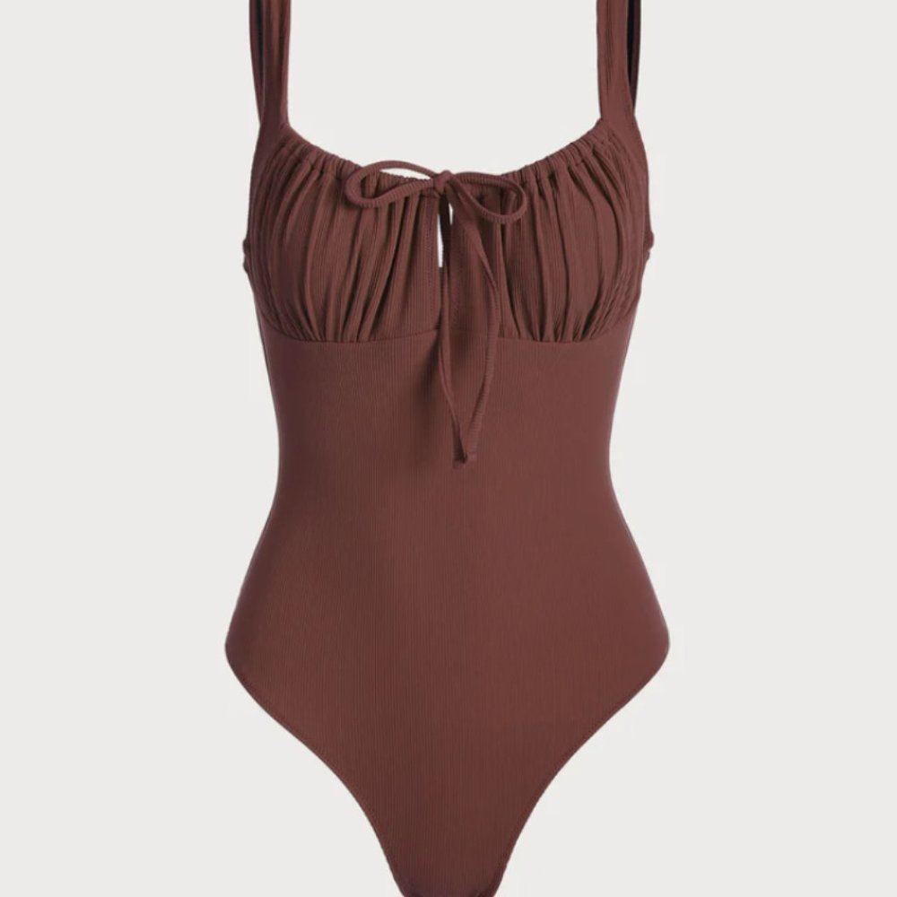 Berlook Cutout Tie One-Piece Swimsuit Sustainable, Coffee Size M